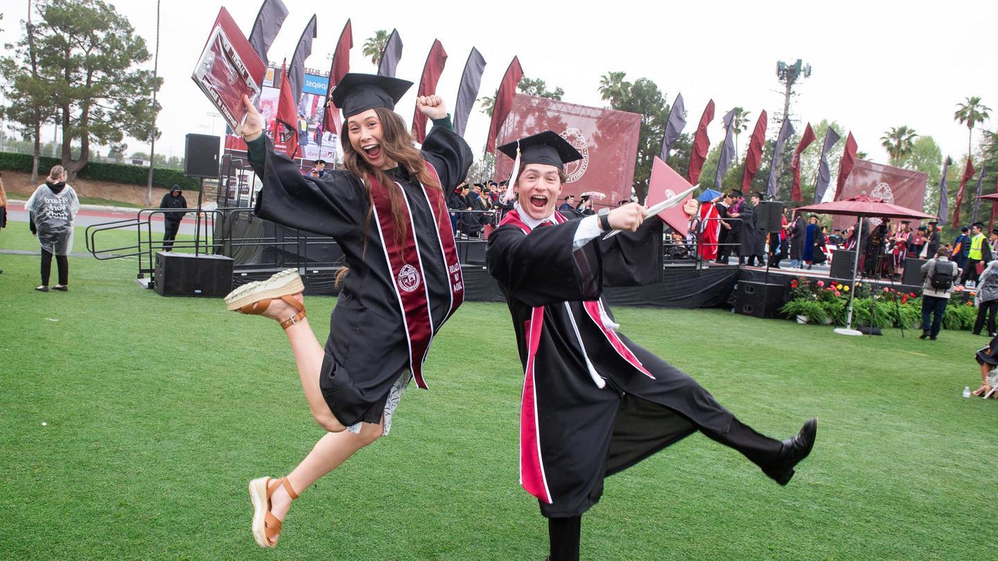 Media masthead - Graduating students leaping for joy and celebrating graduation